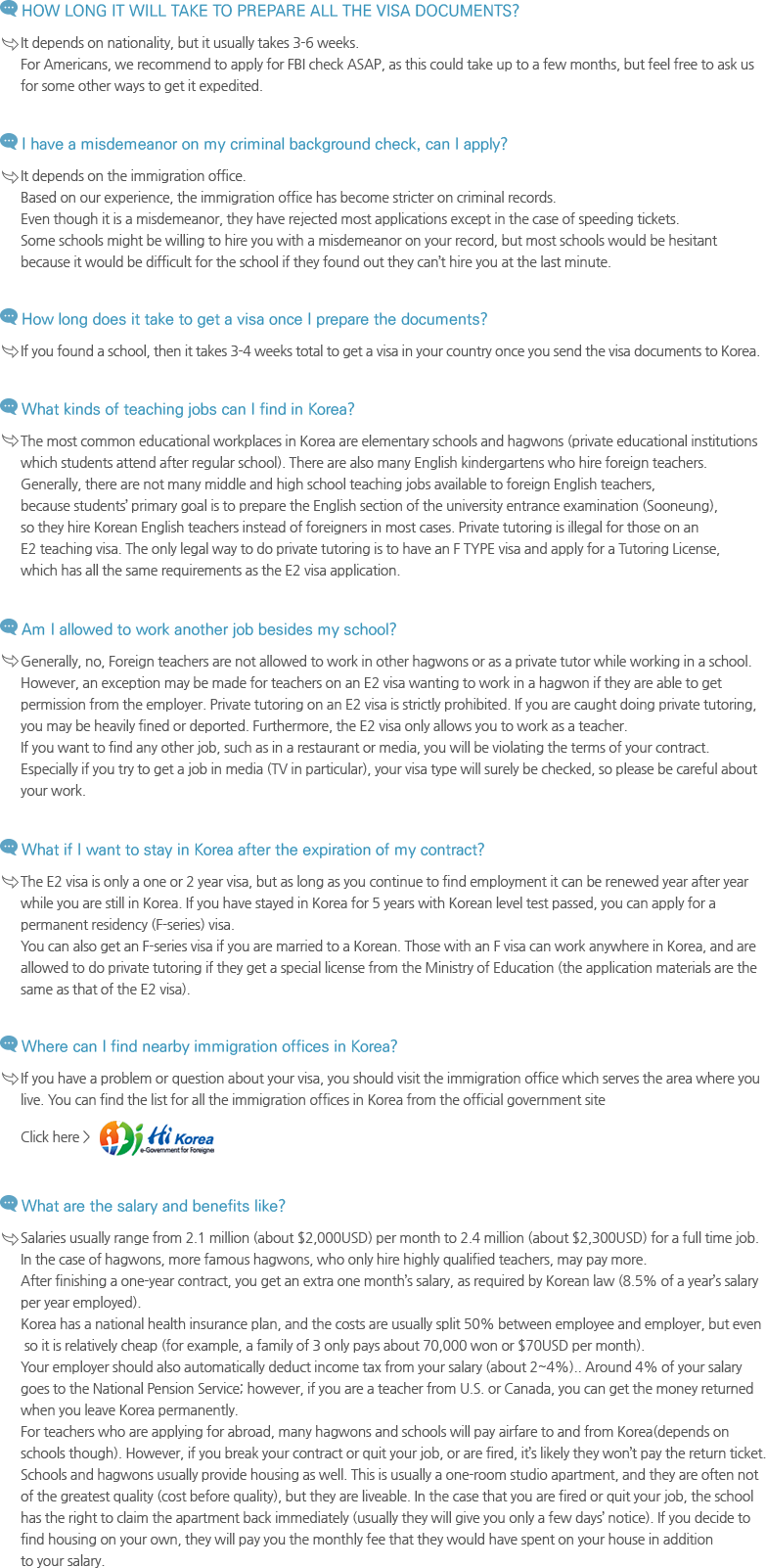 E-2 visa FAQ and teaching information in Korea